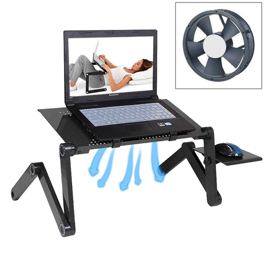 Portable 360 Degree Adjustable Foldable Aluminium Alloy Desk Stand with Cool Fans & Mouse Pad for Laptop / Notebook My Store