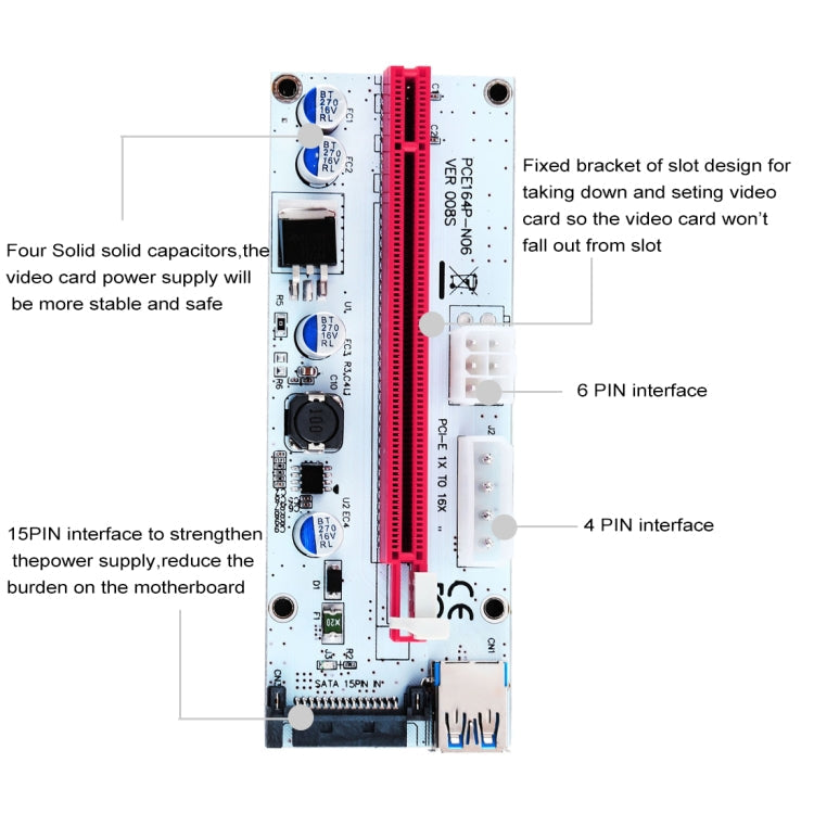 PCE164P-N06 VER008S USB 3.0 PCI-E Express 1x to 16x PCI-E Extender Riser Card Adapter 15 Pin SATA Power 6 Pin + 4 Pin Power Supply Port with 60cm USB Cable My Store