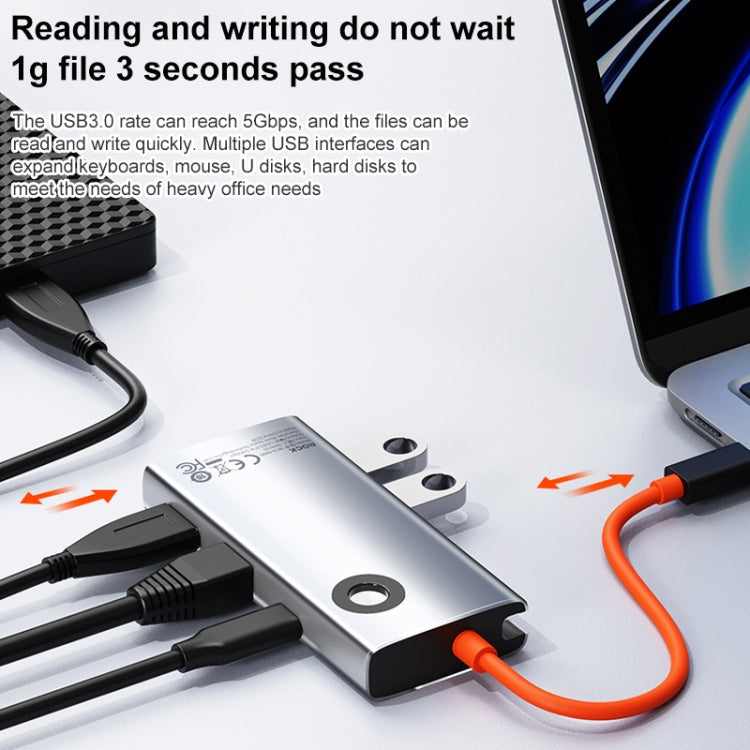 ROCK TR26 4 in 1 USB-C / Type-C to USB 3.0x3+RJ45 Portable Multifunctional HUB Docking Station