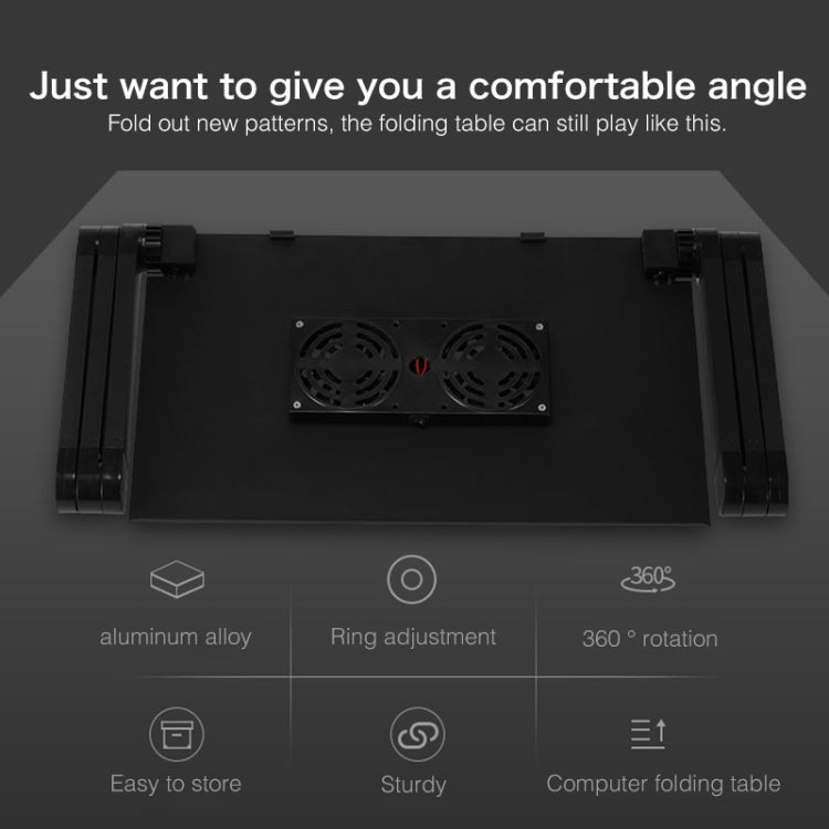 Portable 360 Degree Adjustable Foldable Aluminium Alloy Desk Stand with Double CPU Fans & Mouse Pad for Laptop / Notebook, Desk Size: 420mm x 260mm My Store