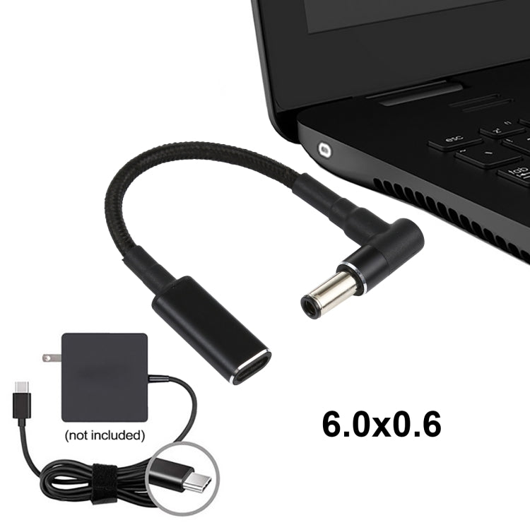 PD 100W 18.5-20V 6.0 x 0.6mm Elbow to USB-C / Type-C Adapter Nylon Braid Cable