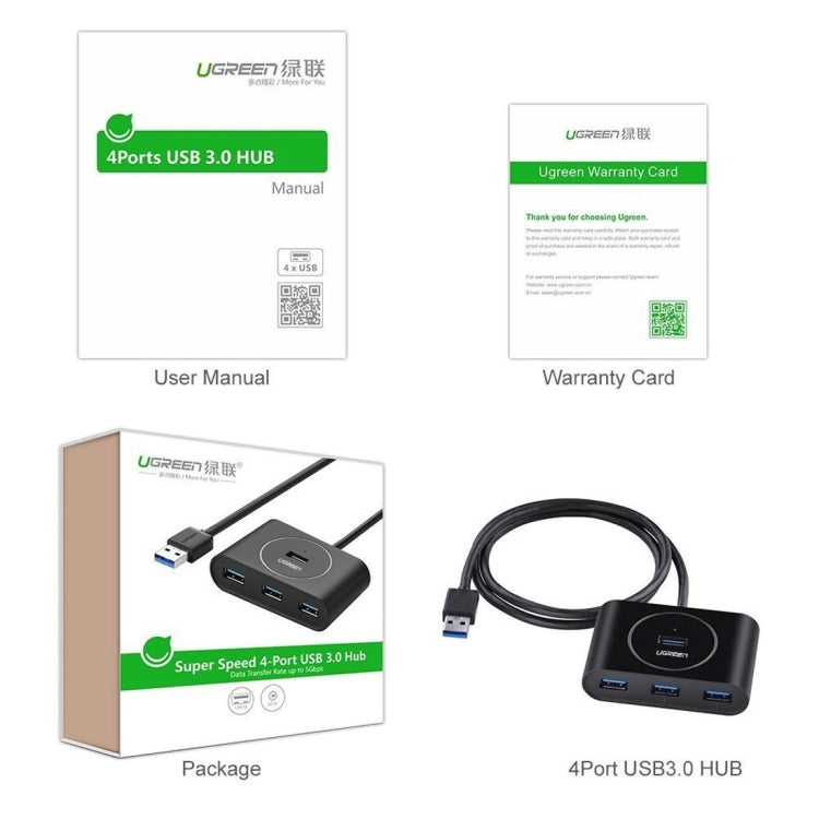 UGREEN Portable Super Speed 4 Ports USB 3.0 HUB Cable Adapter, Not Support OTG, Cable Length: 1m