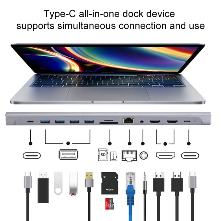 12 in 1 Type-C to Dual HDMI Docking Station