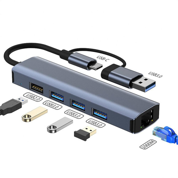 BYL-2208 5 in 2 USB + USB-C / Type-C to USB Multifunctional Docking Station HUB Adapter