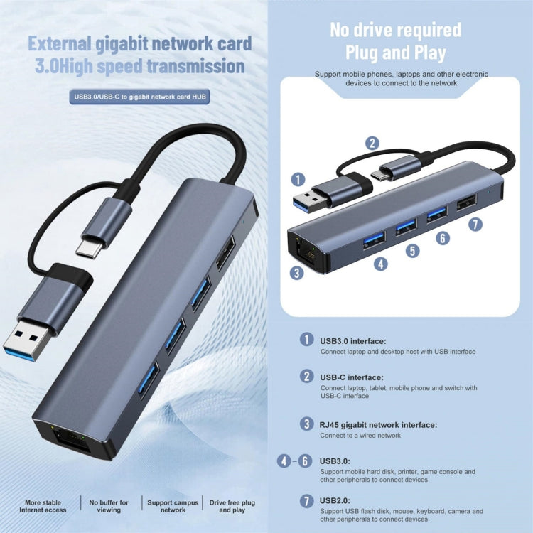 BYL-2208 5 in 2 USB + USB-C / Type-C to USB Multifunctional Docking Station HUB Adapter My Store