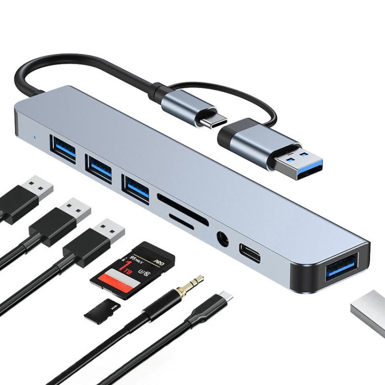 BYL-2218TU 8 in 1 USB + USB-C / Type-C to USB Multifunctional Docking Station HUB Adapter