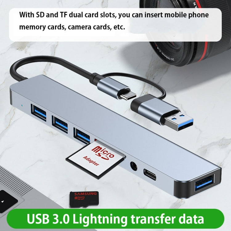 BYL-2218TU 8 in 1 USB + USB-C / Type-C to USB Multifunctional Docking Station HUB Adapter