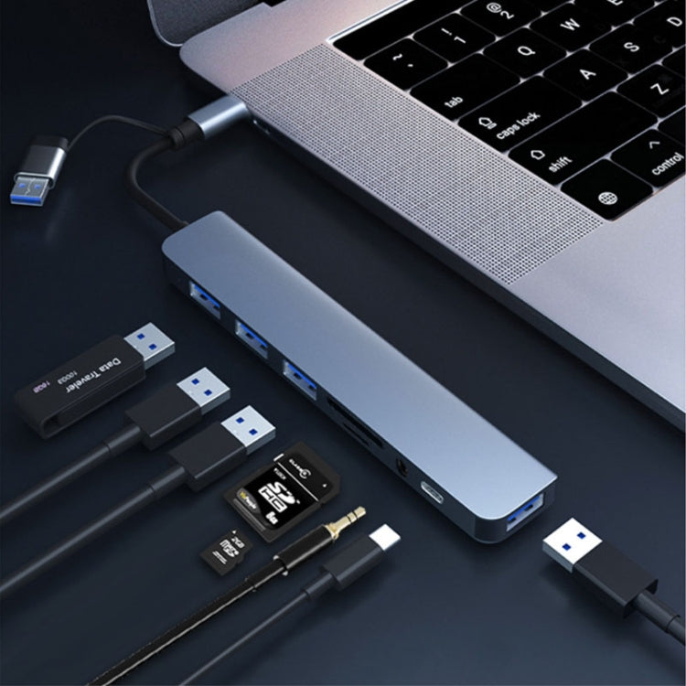 BYL-2218TU 8 in 1 USB + USB-C / Type-C to USB Multifunctional Docking Station HUB Adapter