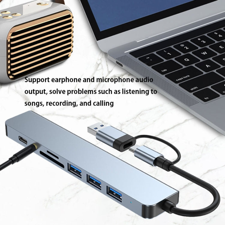 BYL-2218TU 8 in 1 USB + USB-C / Type-C to USB Multifunctional Docking Station HUB Adapter