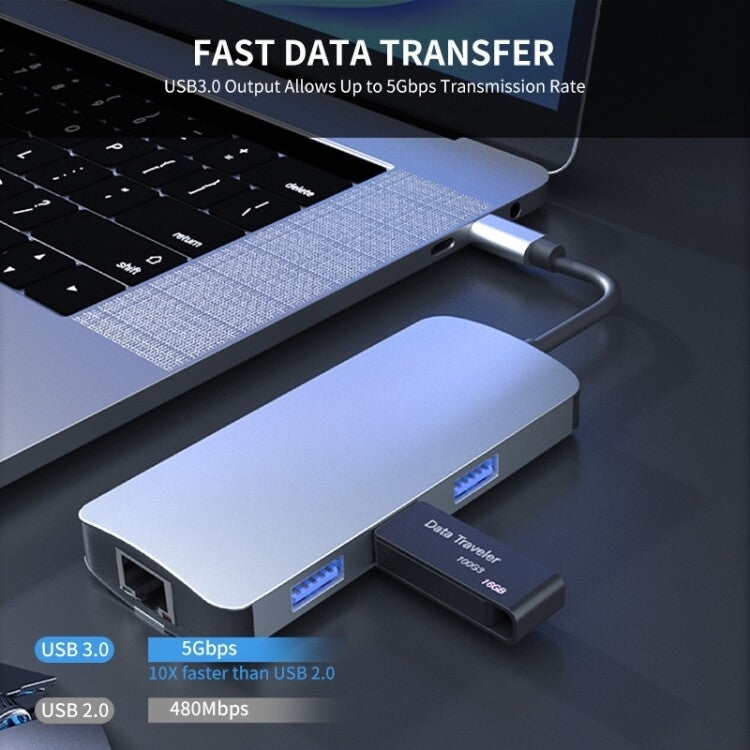 BYL-2209 6 in 1 USB-C / Type-C to USB Multifunctional Docking Station HUB Adapter