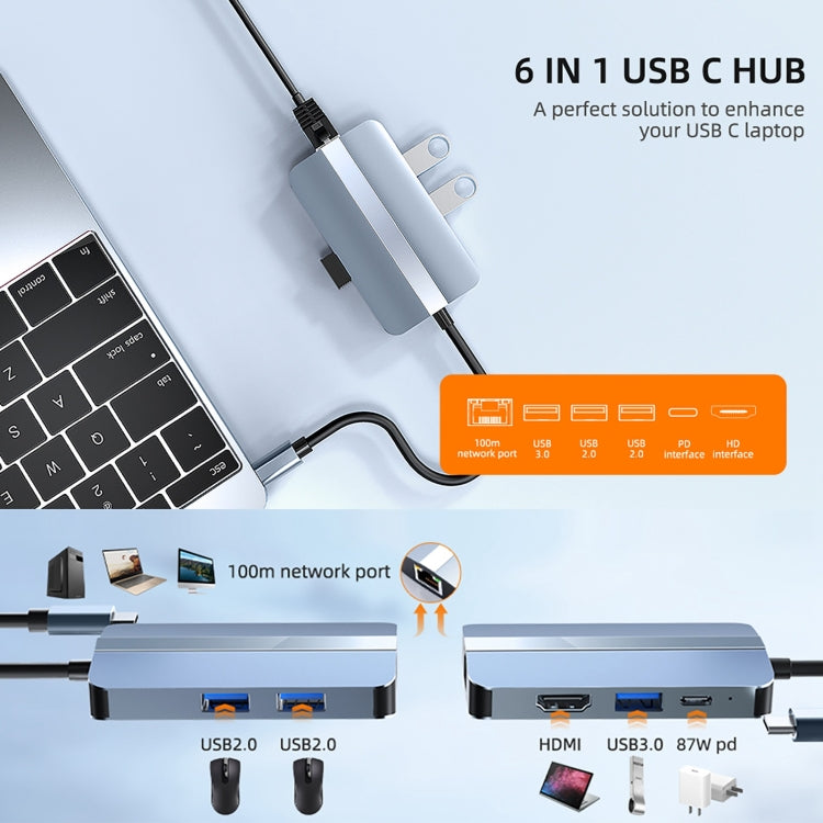 BYL-2203 6 in 1 USB-C / Type-C to USB Multifunctional Docking Station HUB Adapter My Store