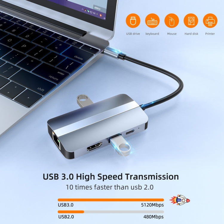 BYL-2203 6 in 1 USB-C / Type-C to USB Multifunctional Docking Station HUB Adapter My Store