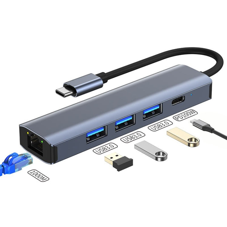 BYL-2302 5 in 1 USB-C / Type-C to USB Multifunctional Docking Station HUB Adapter with 1000M Network Port My Store