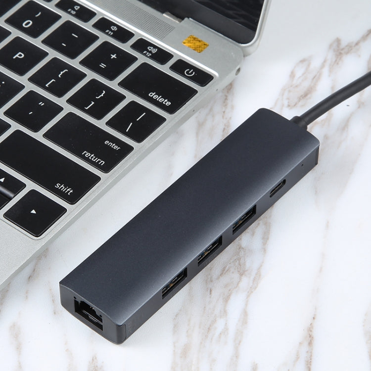 BYL-2302 5 in 1 USB-C / Type-C to USB Multifunctional Docking Station HUB Adapter with 1000M Network Port