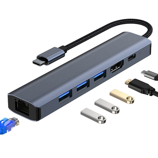 BYL-2210 6 in 1 USB-C / Type-C to USB Multifunctional Docking Station HUB Adapter with 1000M Network Port