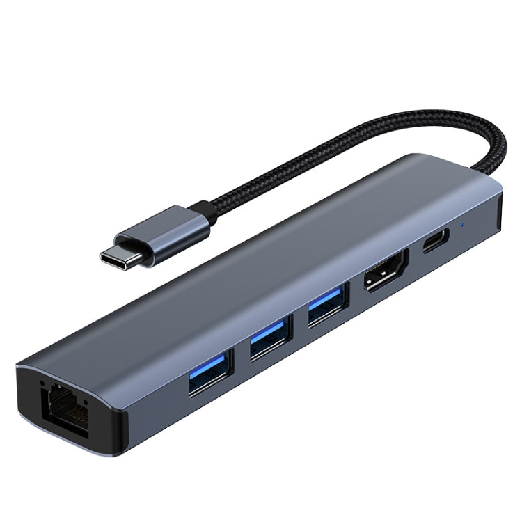 BYL-2210 6 in 1 USB-C / Type-C to USB Multifunctional Docking Station HUB Adapter with 1000M Network Port