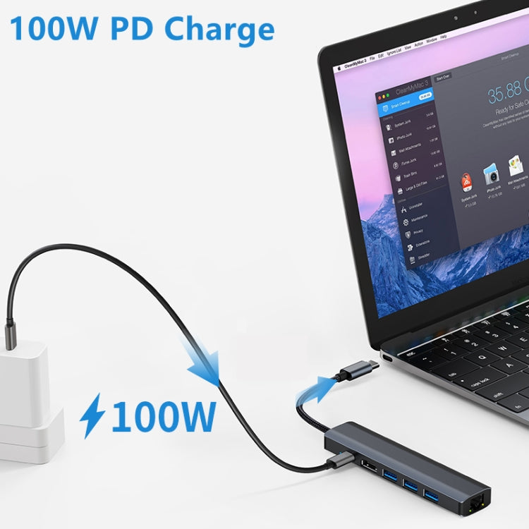 BYL-2210 6 in 1 USB-C / Type-C to USB Multifunctional Docking Station HUB Adapter with 1000M Network Port