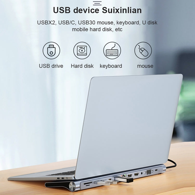 BYL-2003U2 12 in 1 USB-C / Type-C to USB Multifunctional Docking Station HUB Adapter