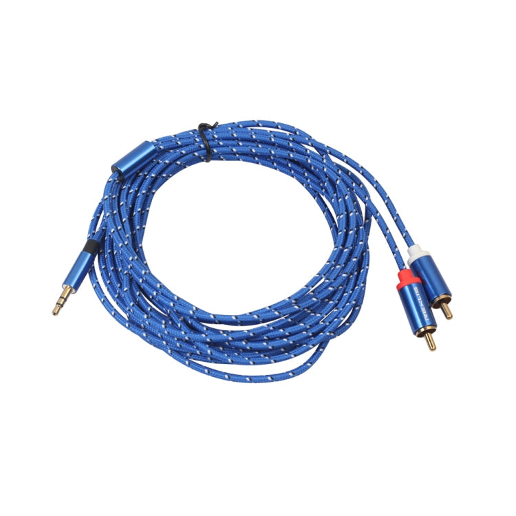 REXLIS 3610 3.5mm Male to Dual RCA Gold-plated Plug Blue Cotton Braided Audio Cable for RCA Input Interface Active Speaker, Length: 5m My Store