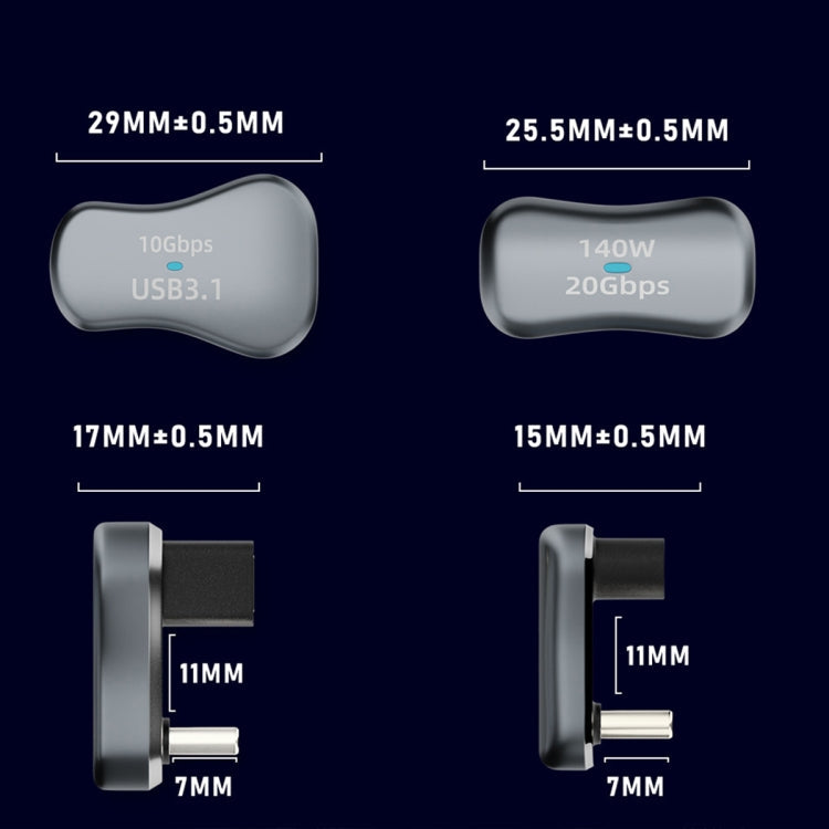 140 Вт 20 Гбит/с USB-C / Type-C Male to USB Female U-образный угловой зарядный адаптер