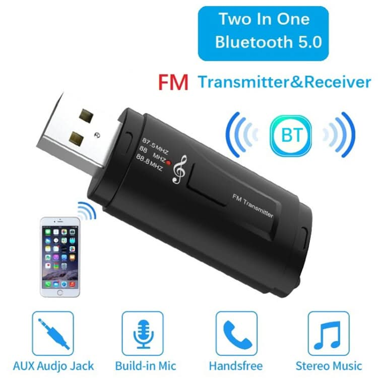 MSD128 2 in 1 USB Car Bluetooth Hands-free Call FM Transmitter with 3.5mm AUX Interface