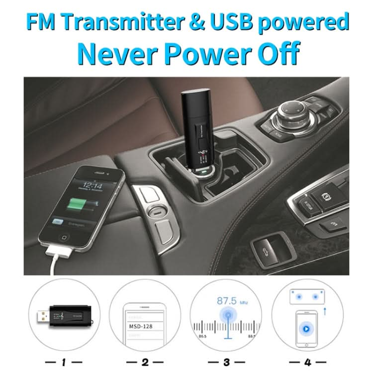 MSD128 2 in 1 USB Car Bluetooth Hands-free Call FM Transmitter with 3.5mm AUX Interface