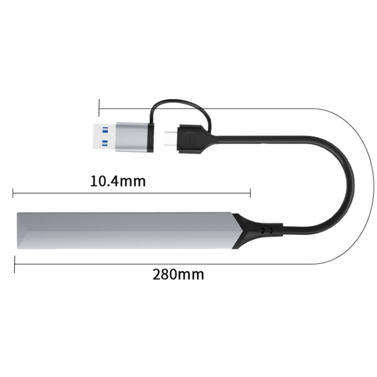 V252B 4 in 1 USB + USB-C/Type-C to USB Multifunctional Docking Station HUB Adapter