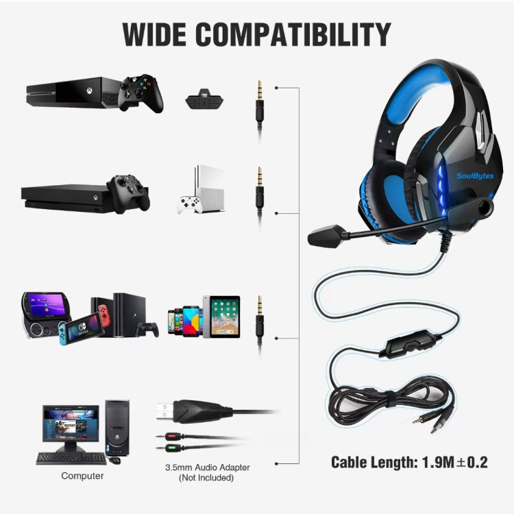 Soulbytes S11 USB + 3.5mm 4 Pin Adjustable LED Light Gaming Headset with Mic