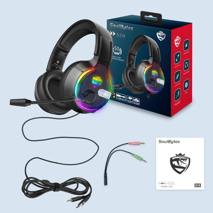 Soulbytes S19 USB + 3,5 mm 4-Pin einstellbares RGB-Licht-Gaming-Headset mit Mikrofon