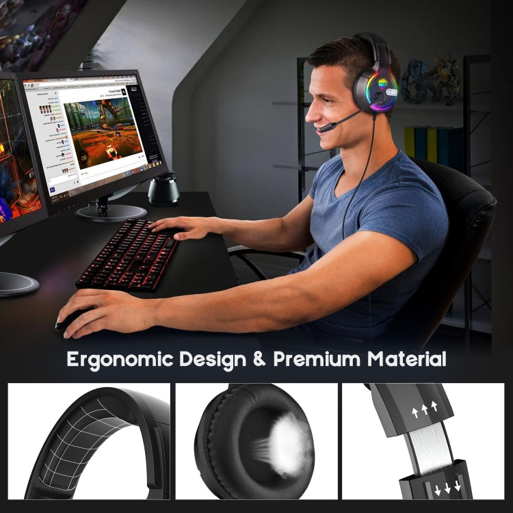 Soulbytes S19 USB + 3,5 mm 4-Pin einstellbares RGB-Licht-Gaming-Headset mit Mikrofon