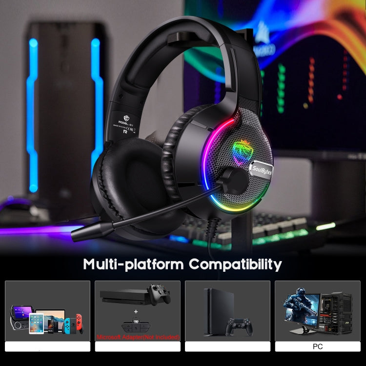 Soulbytes S19 USB + 3,5 mm 4-Pin einstellbares RGB-Licht-Gaming-Headset mit Mikrofon