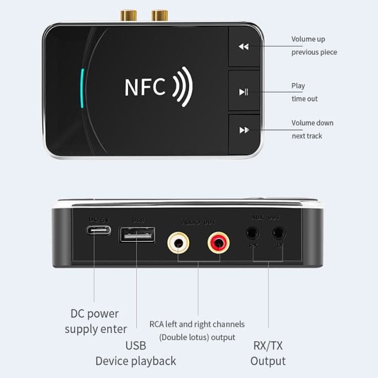 N100 NFC Desktop Bluetooth 5.0  Receiver & Transmitter Car Bluetooth Speaker Audio Adapter