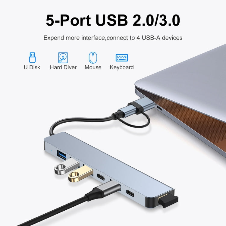 BYL-2217TU 7 in 1 USB 3.0 and Type-C / USB-C to USB 3.0 USB 2.0 HUB Adapter