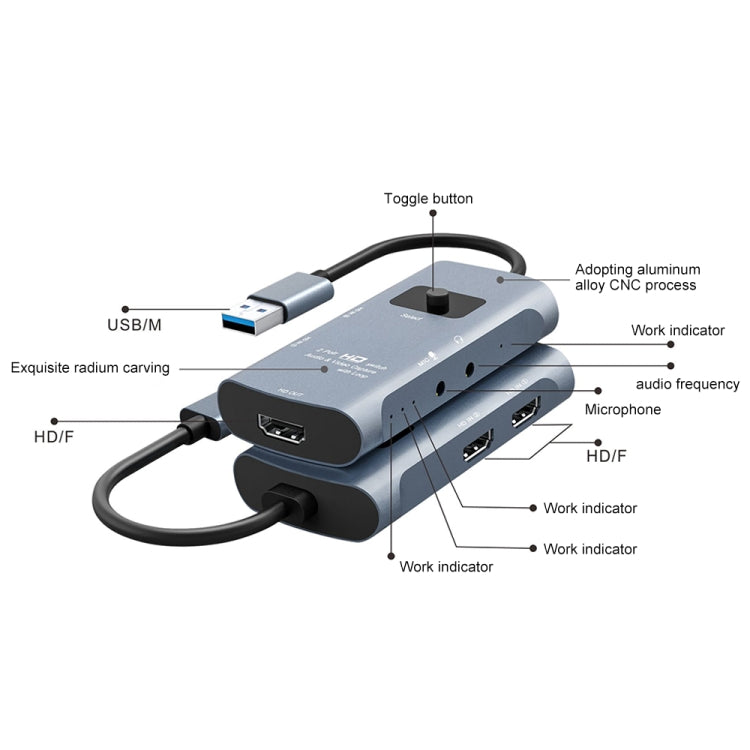 Z54 HDMI Output + 2 x HDMI Input + Mic + Audio to USB 3.0 Audio Video Capture Switcher with Loop