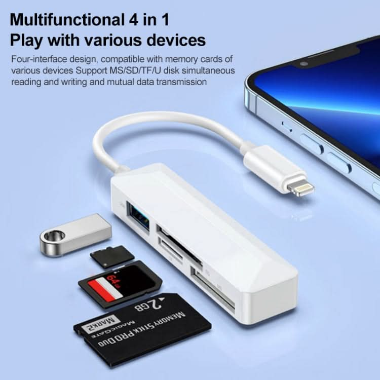 4 in 1 MS + SD + TF + USB2.0 Multi-function Card Reader for 8 Pin Devices