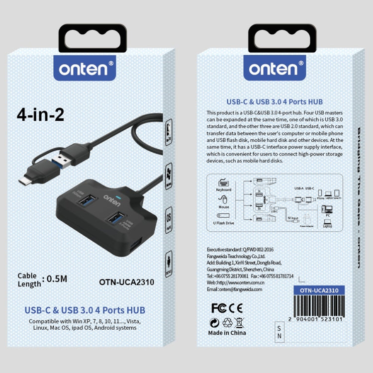 Onten OTN-UCA2310 4 in 2 USB-C / Type-C + USB3.0 4-Ports HUB Docking Station