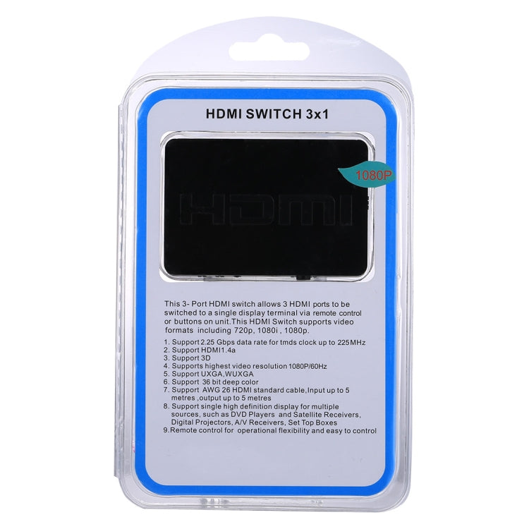 1080P 3 x 1 Ports (3 Ports Input x 1 Port Output) HDMI Switch with Remote Control