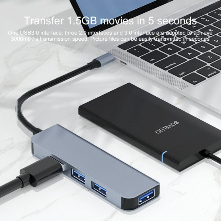 BYL-2013T 4 in 1 USB-C / Type-C to USB 3.0 x 1 + USB 2.0 x 3 HUB Adapter