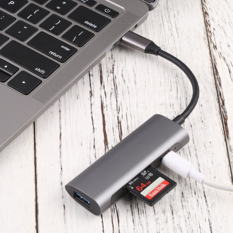 T-812 4 in 1 USB-C / Type-C to USB 3.0 + USB-C / Type-C + SD / TF Card Slots HUB Docking Station