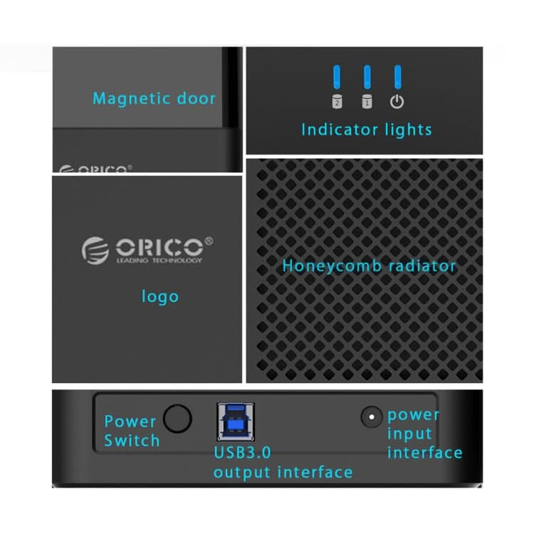 ORICO DS200U3 3.5 inch 2 Bay Magnetic-type USB 3.0 Hard Drive Enclosure with Blue LED Indicator My Store