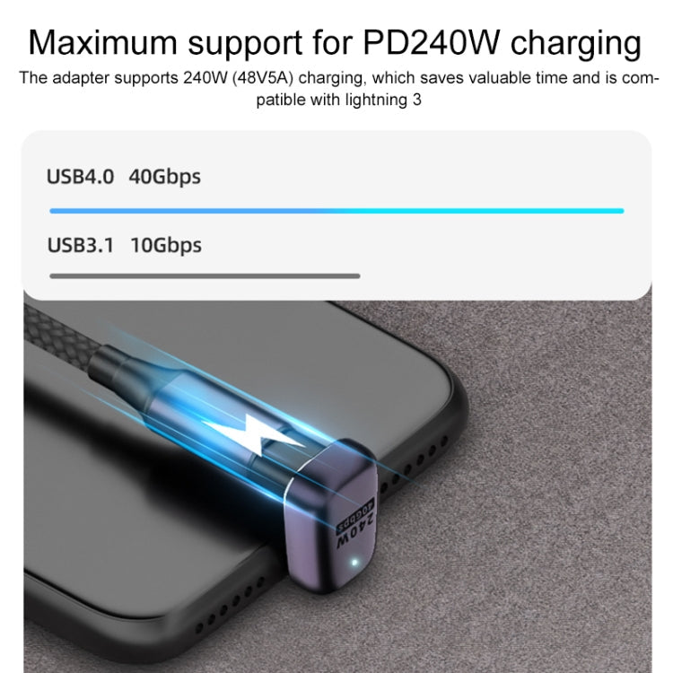 240W USB-C/Type-C Female to USB-C/Type-C Male 40Gbps Side Bend Adapter with Light My Store