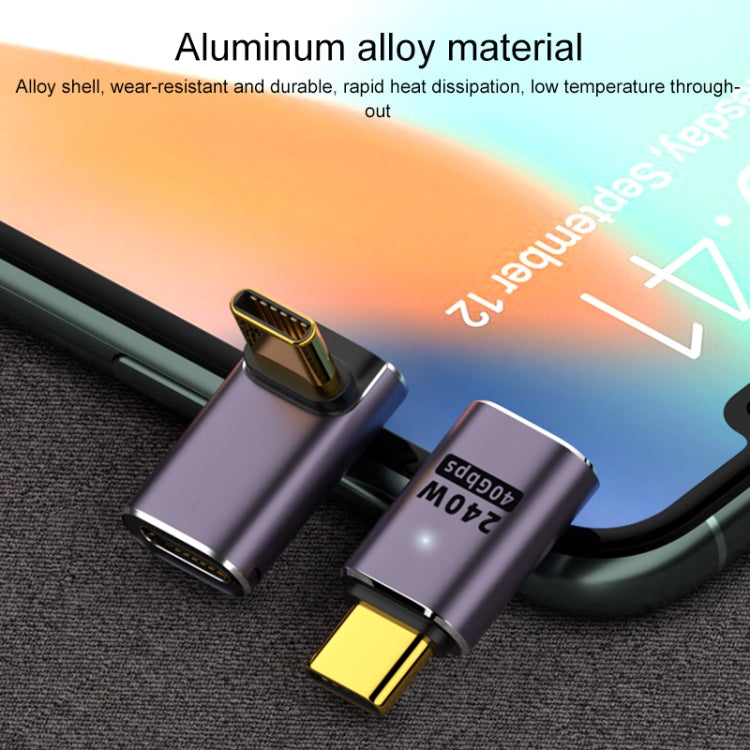 240W USB-C/Type-C Female to USB-C/Type-C Male 40Gbps Side Bend Adapter with Light