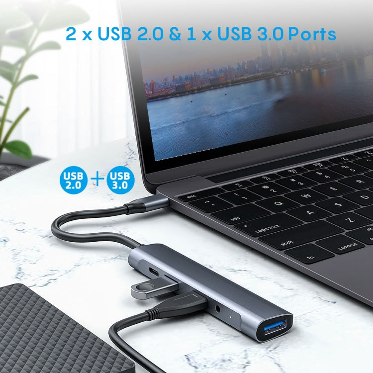 QC521 5 in 1 2xUSB2.0+USB3.0+Audio Port+PD to USB-C / Type-C HUB Adapter My Store