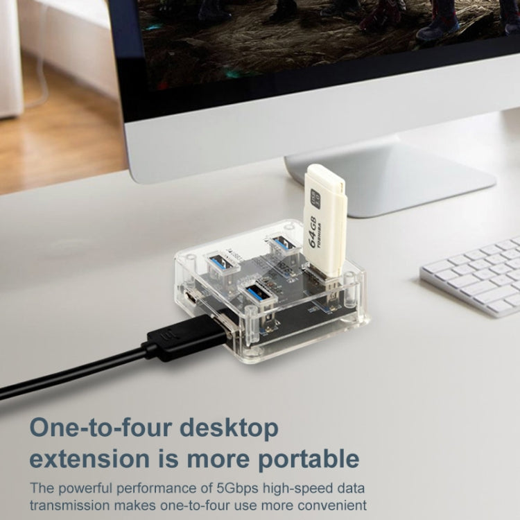 USB2.0 4 in 1 Multifunctional Desktop Square Transparent HUB