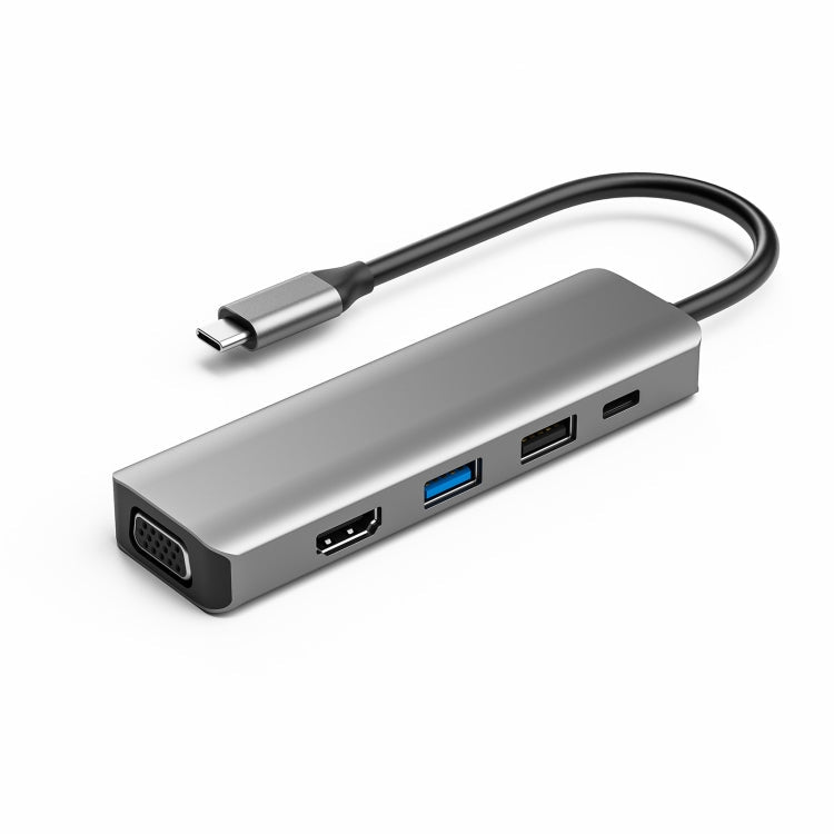 TS08 8 in 1 PD + HDMI + VGA + AUX + USB3.0 + USB2.0 + SD + TF to USB-C / Type-C HUB Adapter