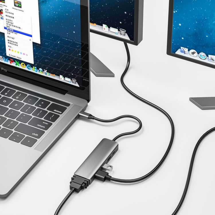 TS08 8 in 1 PD + HDMI + VGA + AUX + USB3.0 + USB2.0 + SD + TF to USB-C / Type-C HUB Adapter