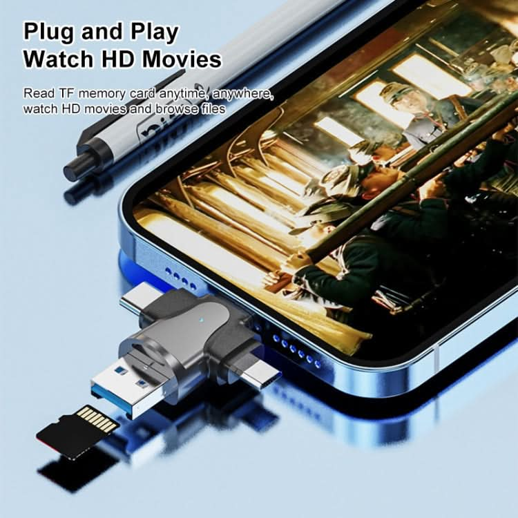 4 in 1 8 Pin + USB-C / Type-C + Micro USB + USB 3.0 Male TF Card Reader