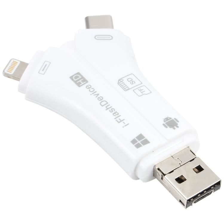 NK-908 4 in 1 i-Flash Y-shaped TF Card / SD Card Reader For 8 Pin + USB-C / Type-C + Micro USB + USB Devices