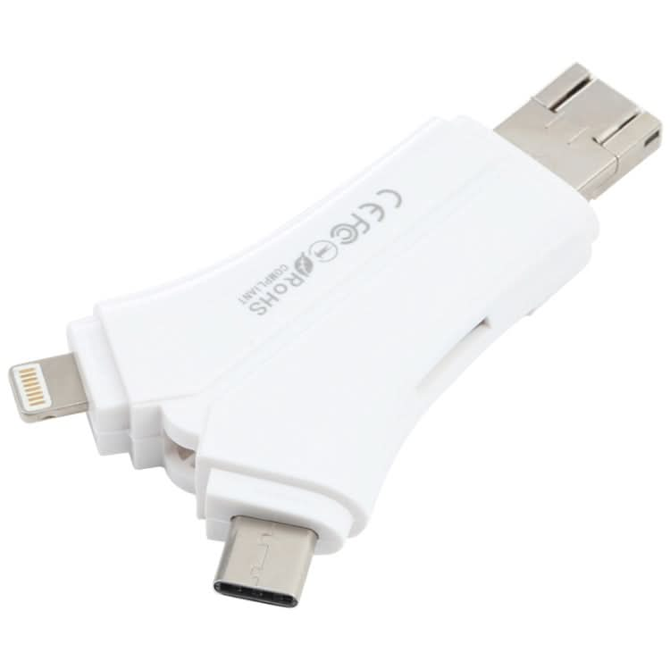 NK-908 4 in 1 i-Flash Y-shaped TF Card / SD Card Reader For 8 Pin + USB-C / Type-C + Micro USB + USB Devices