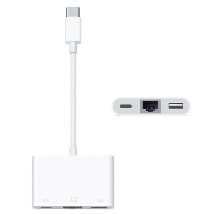 NK-107 TC 3 in 1 USB-C / Type-C Male to USB + Ethernet + Type-C Power Female Adapter My Store